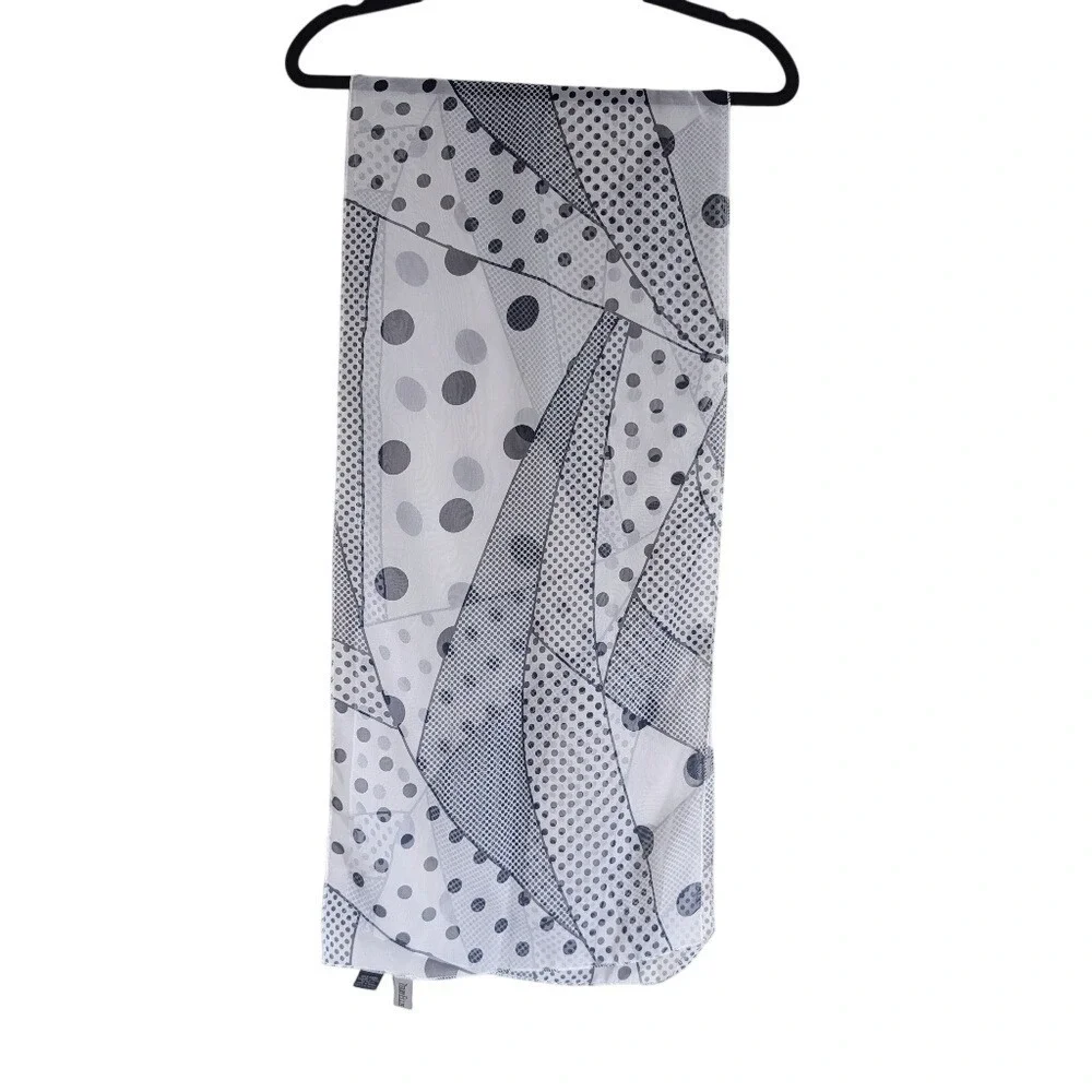 Vintage 90s Maximalism Romantic Navy Blue Geometric Polka Dot Sheer Silk Scarf